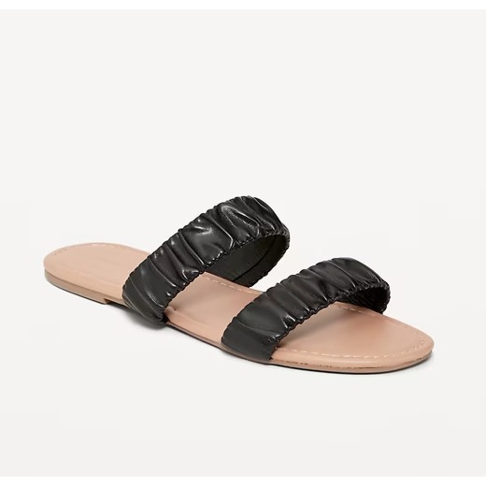 Old Navy Double Strap Faux Leather Ruched Black Sandals Women's Size‎ 8 NEW